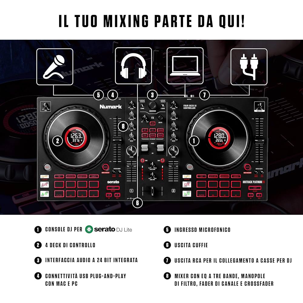 Numark Mixtrack Platinum FX Console DJ per Serato DJ con 4